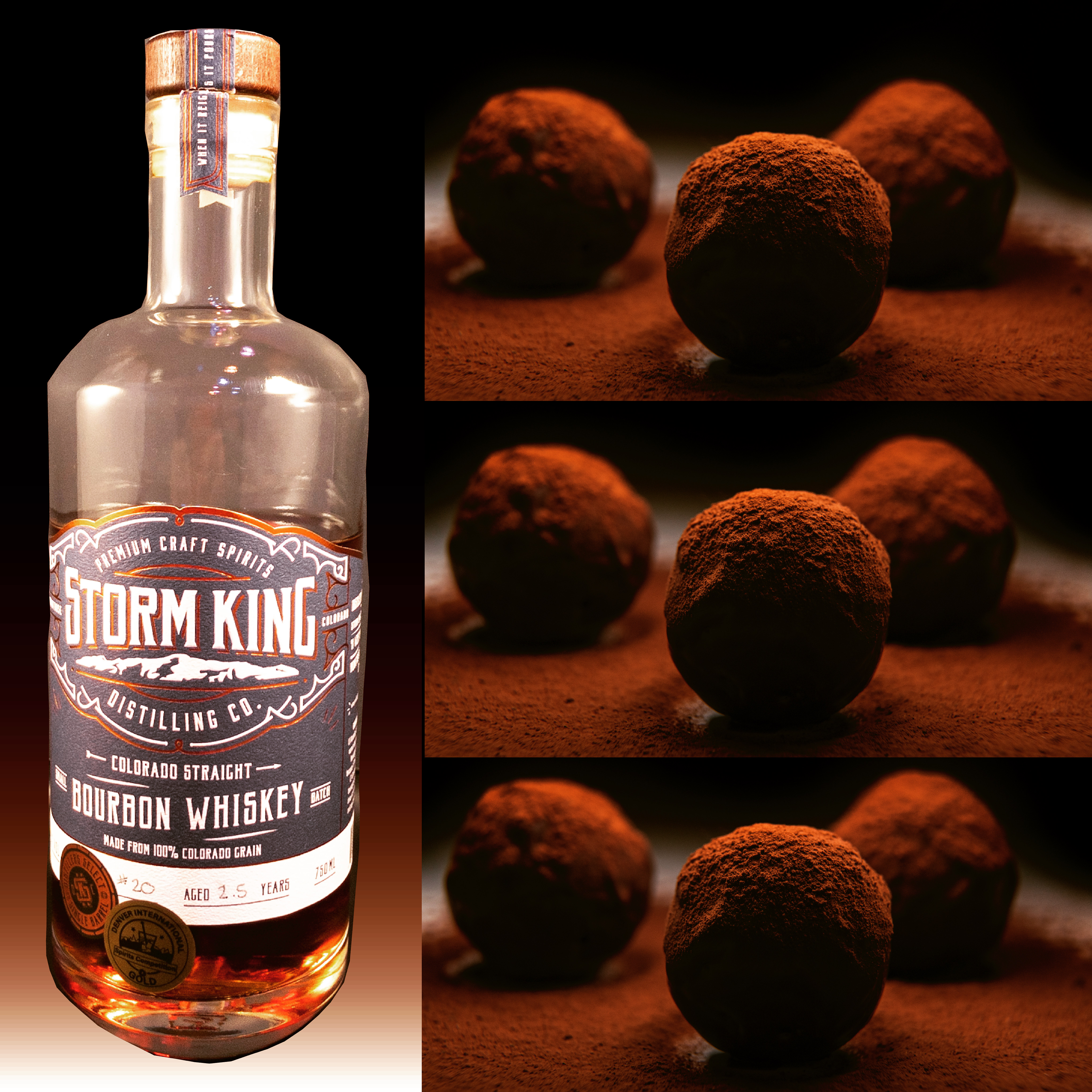 Storm King Distillery whiskey alongside the chocolate truffles developed using its whiskey